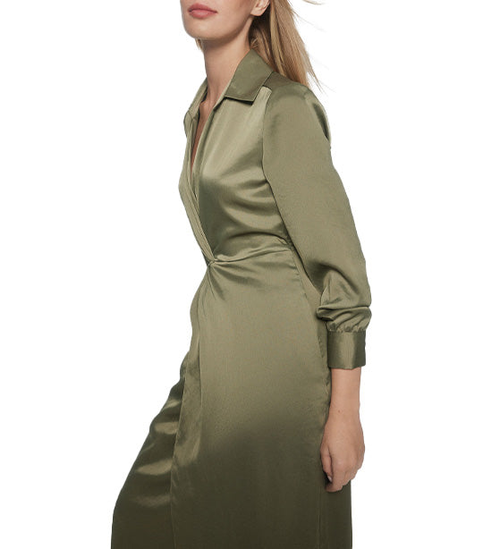 Side Gathered Wrap Dress Green