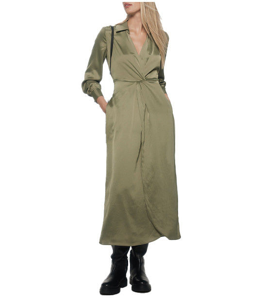Side Gathered Wrap Dress Green
