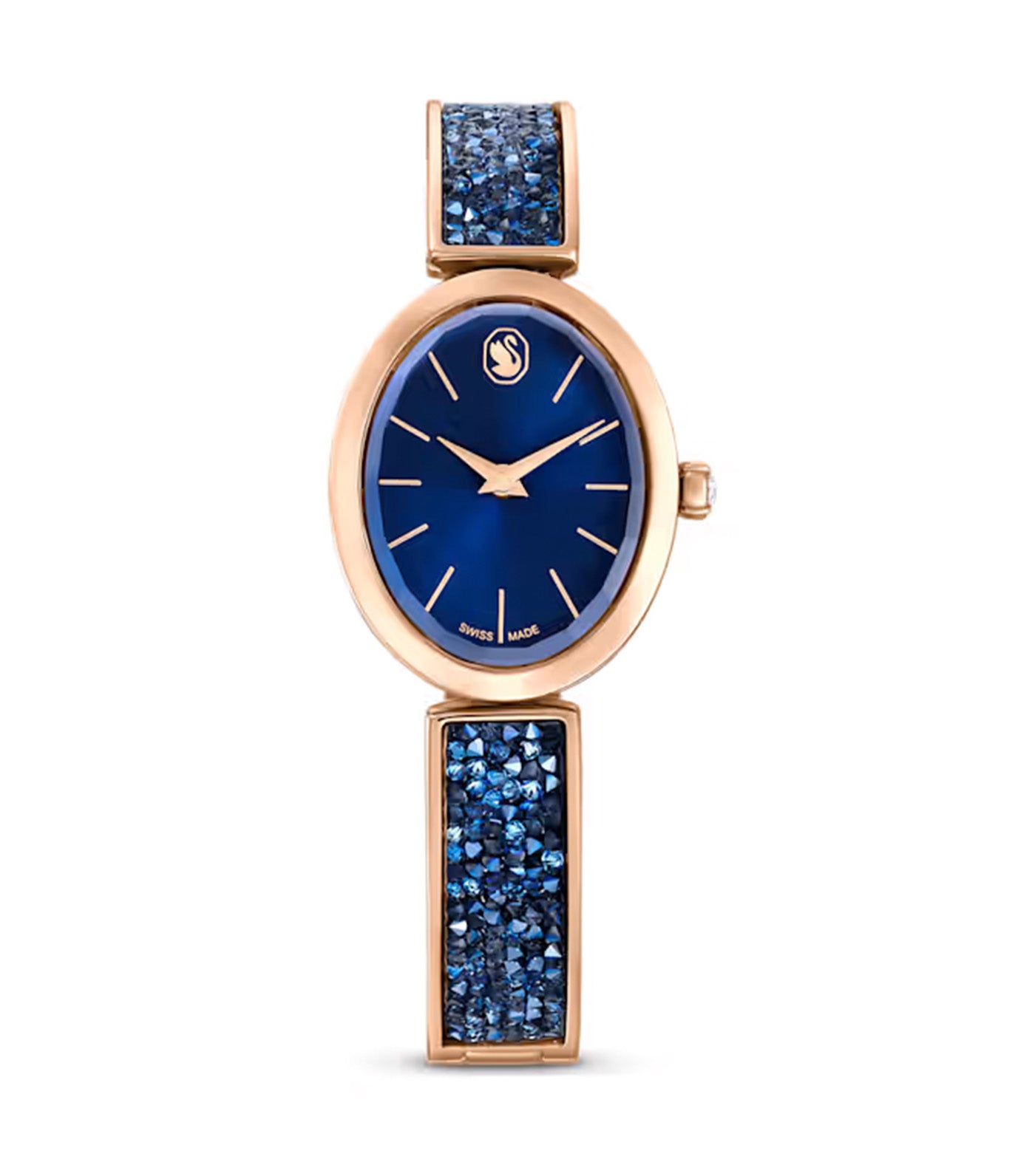 Crystal Rock Oval Watch Swiss Made, Crystal Bracelet, Blue, Rose Gold-Tone Finish