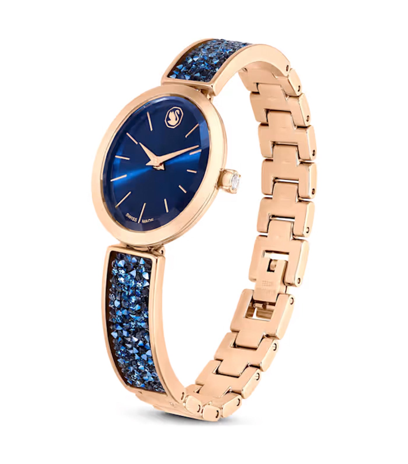 Crystal Rock Oval Watch Swiss Made, Crystal Bracelet, Blue, Rose Gold-Tone Finish