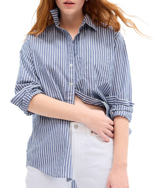 Poplin Big Shirt Blue Stripe