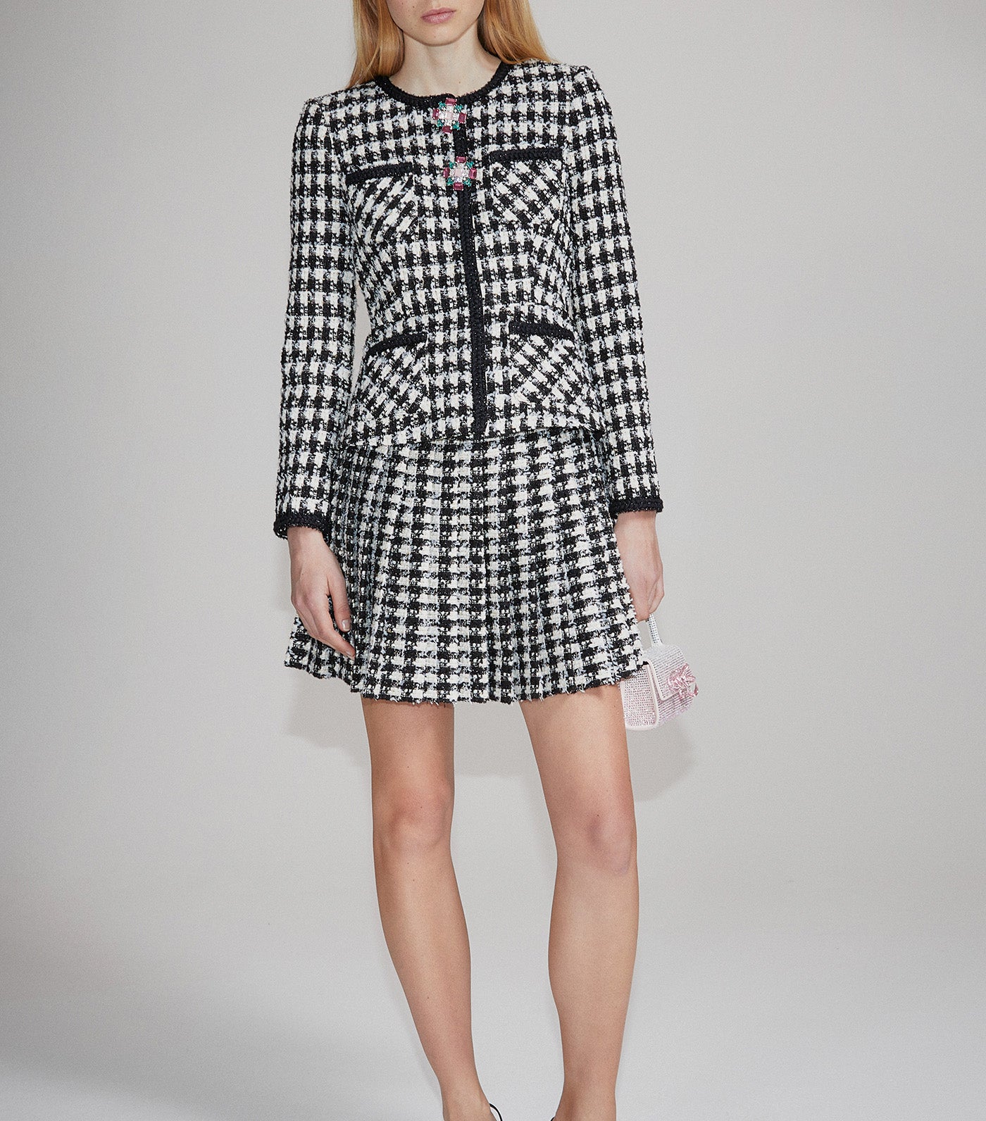 Check Boucle Mini Jacket Dress Black