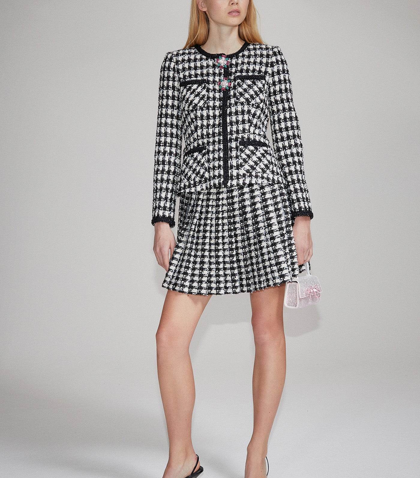 Check Boucle Mini Jacket Dress Black