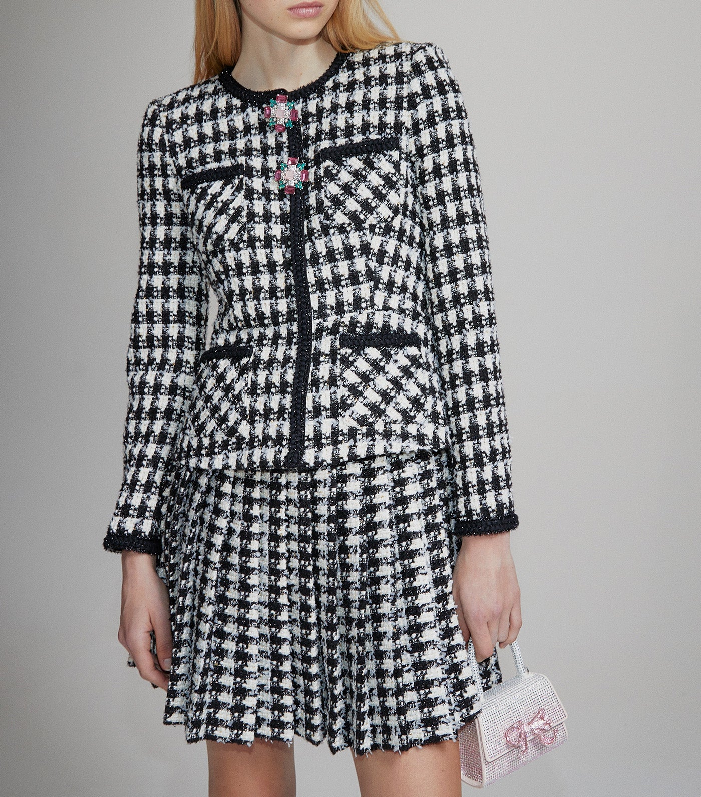 Check Boucle Mini Jacket Dress Black