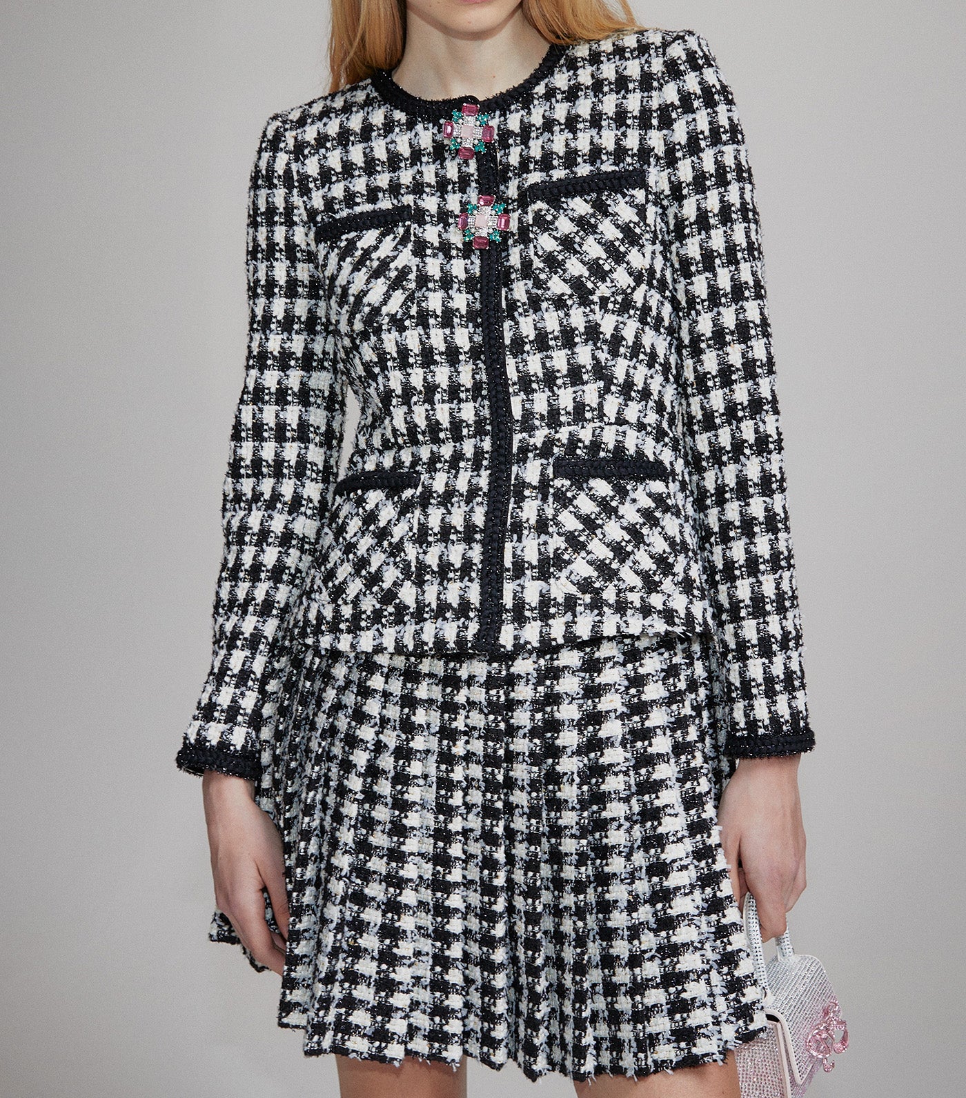 Check Boucle Mini Jacket Dress Black