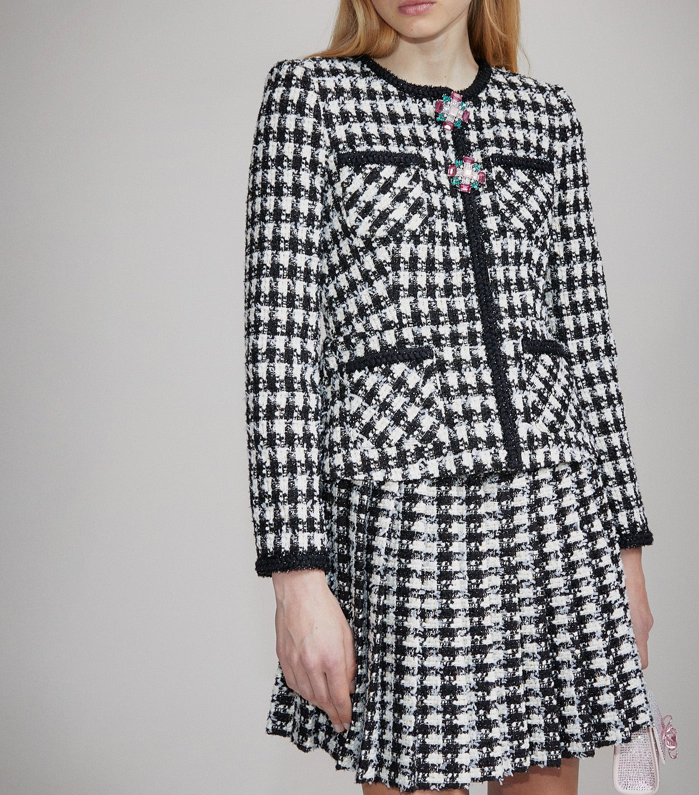 Check Boucle Mini Jacket Dress Black