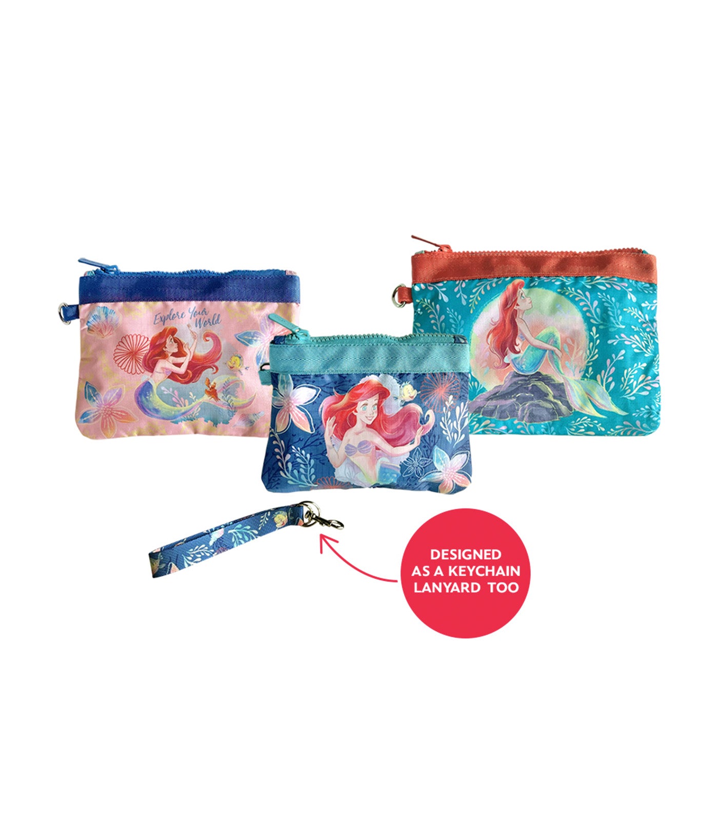 Disney Little Mermaid Ariel Pearlescent 3-Piece Wristlet with Detachable Strap
