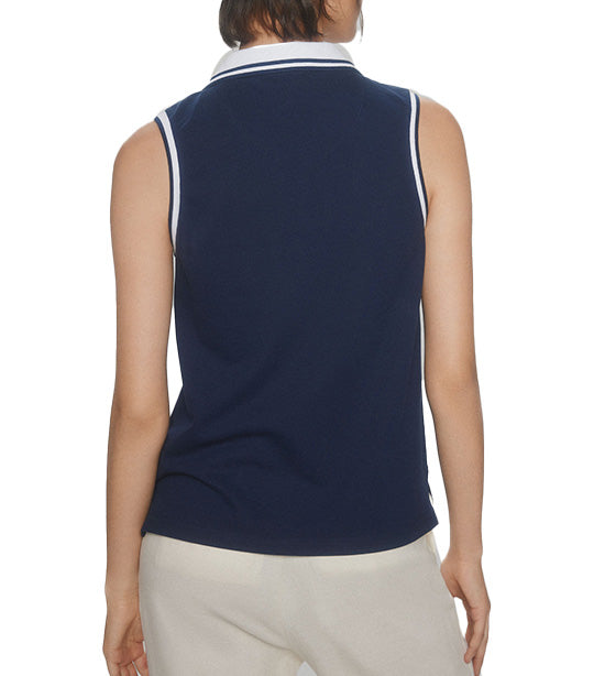 Plain Sleeveless Polo Shirt Blue
