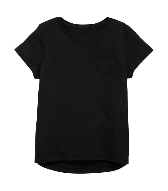Softest Short-Sleeve Heart-Pocket T-Shirt for Girls Black Jack