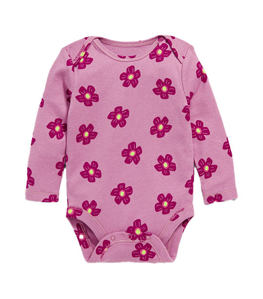 Printed Long-Sleeve Bodysuit for Baby Large Purple Floral