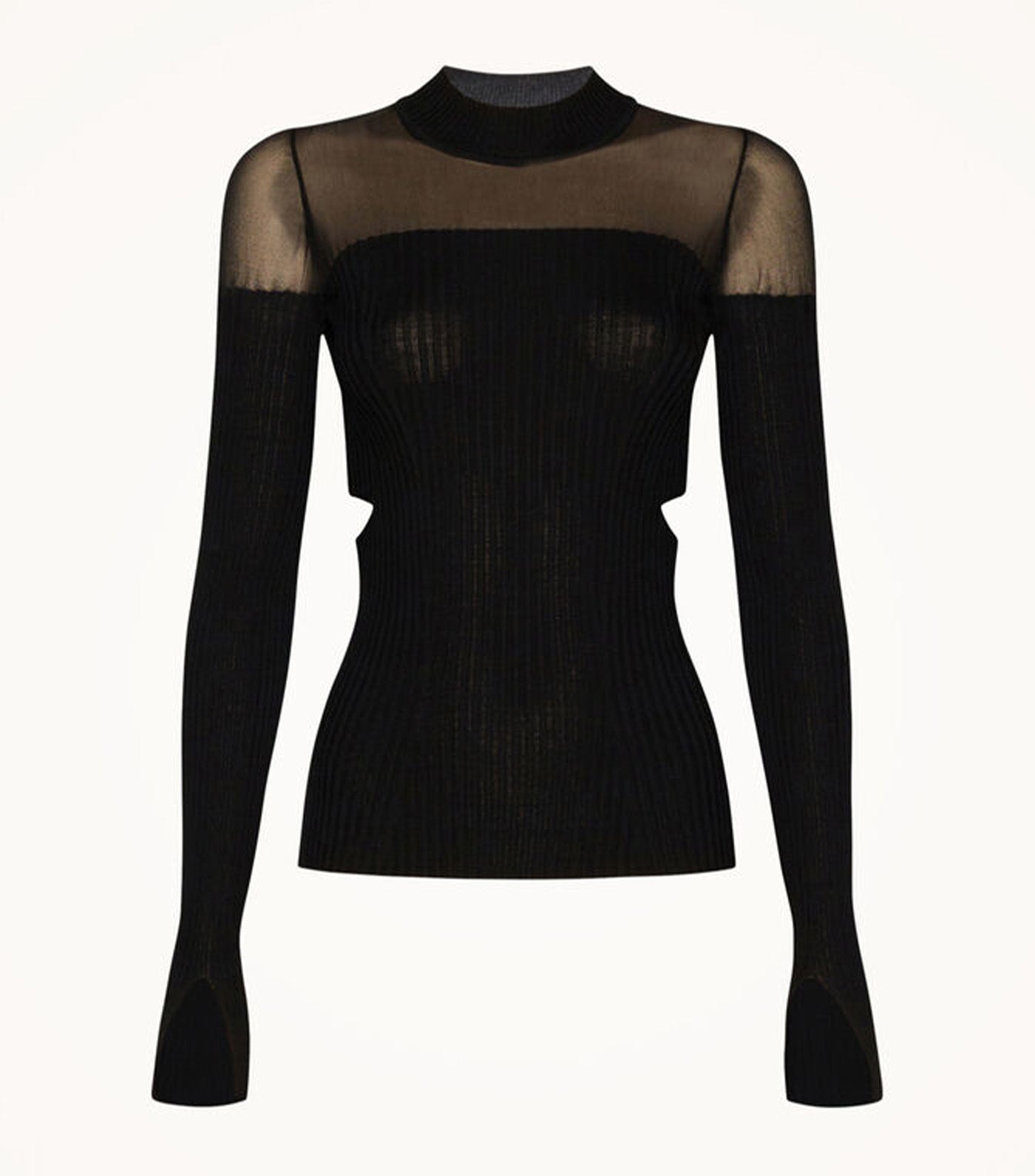 Contoured Ribs Long Sleeve Top Black