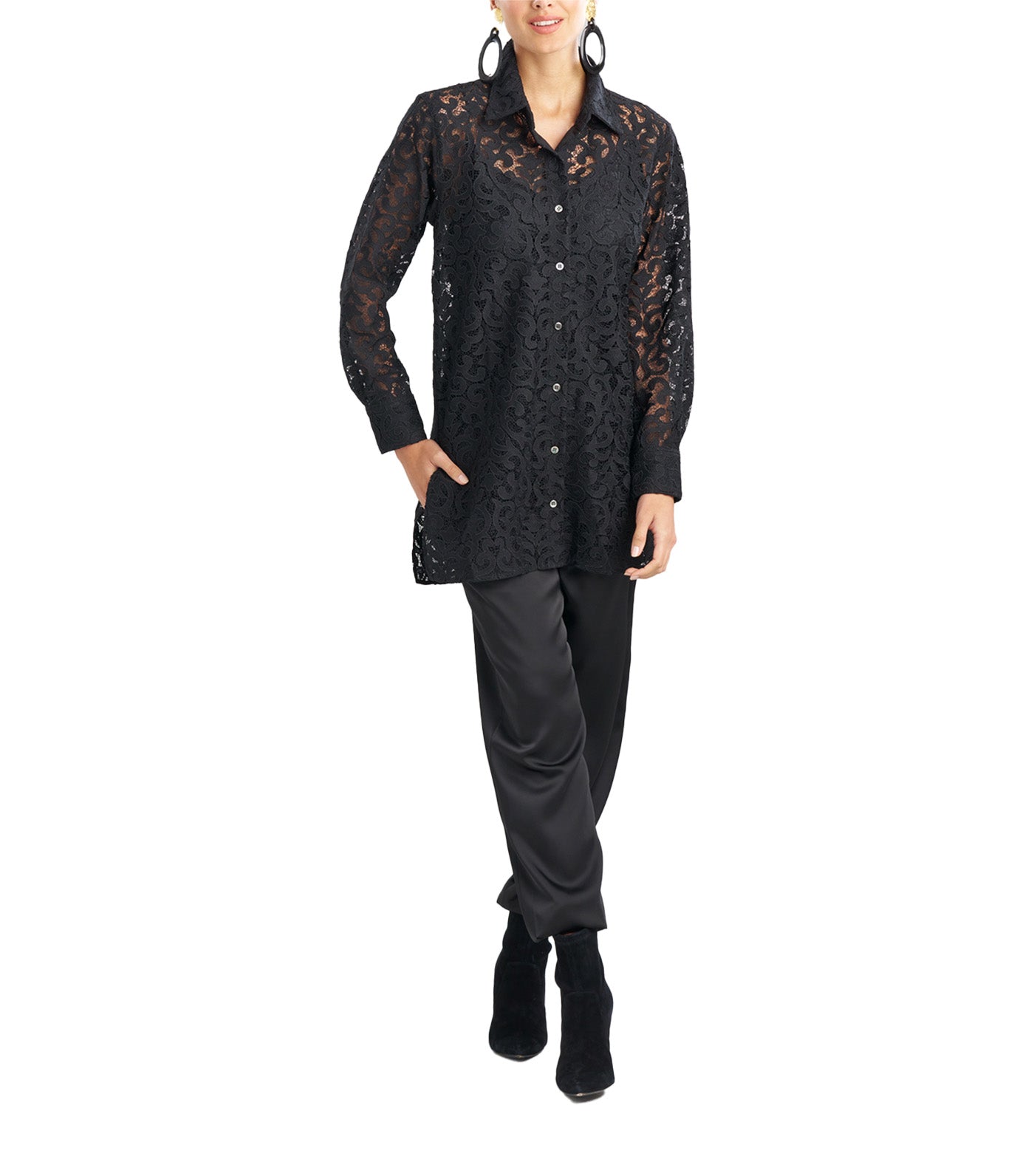Scroll Lace Shirt Black