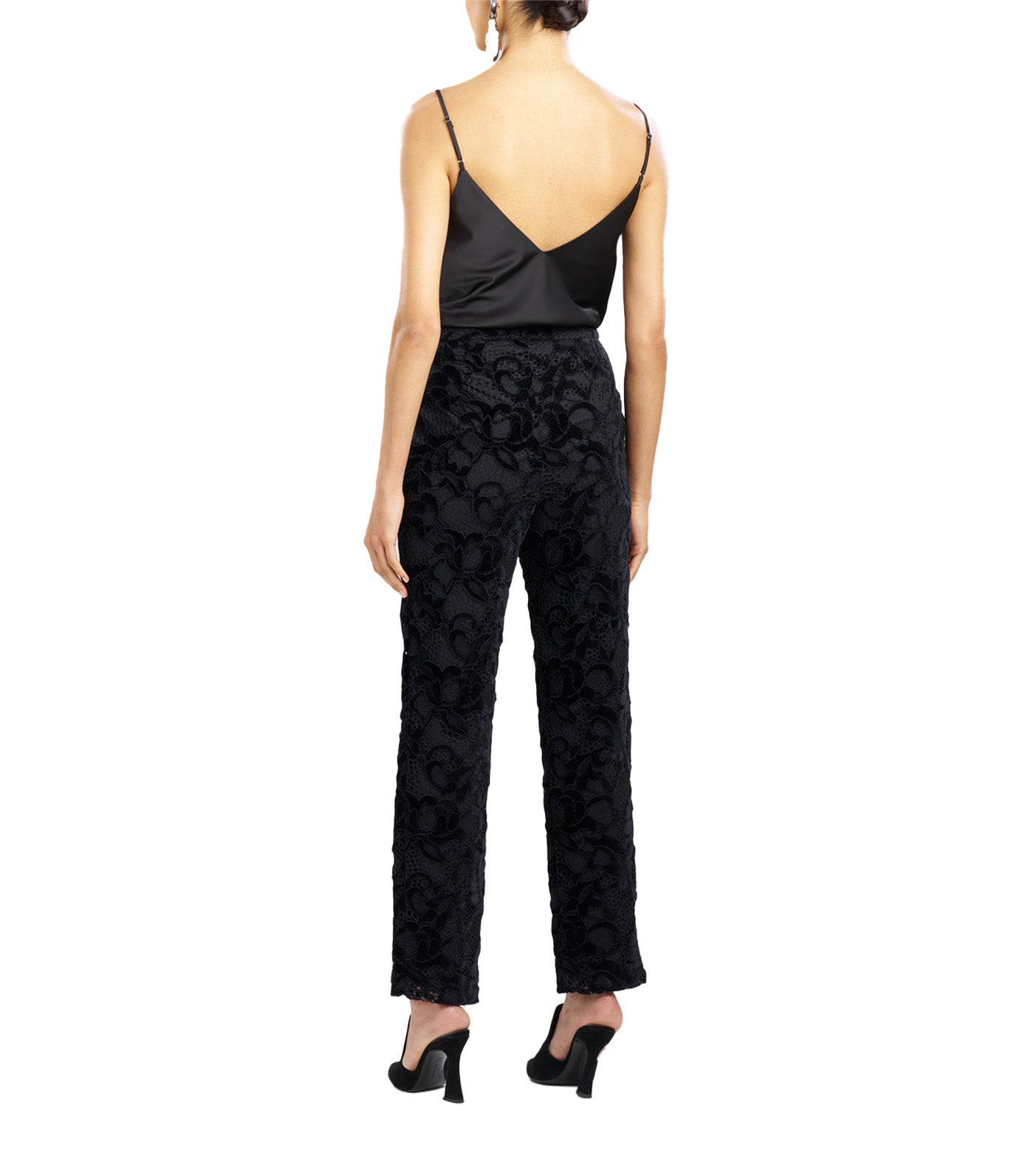 Chenille Lace Slim Pants Black