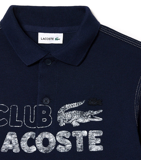 Boys’ Lacoste Organic Cotton Branded Polo Shirt Navy Blue