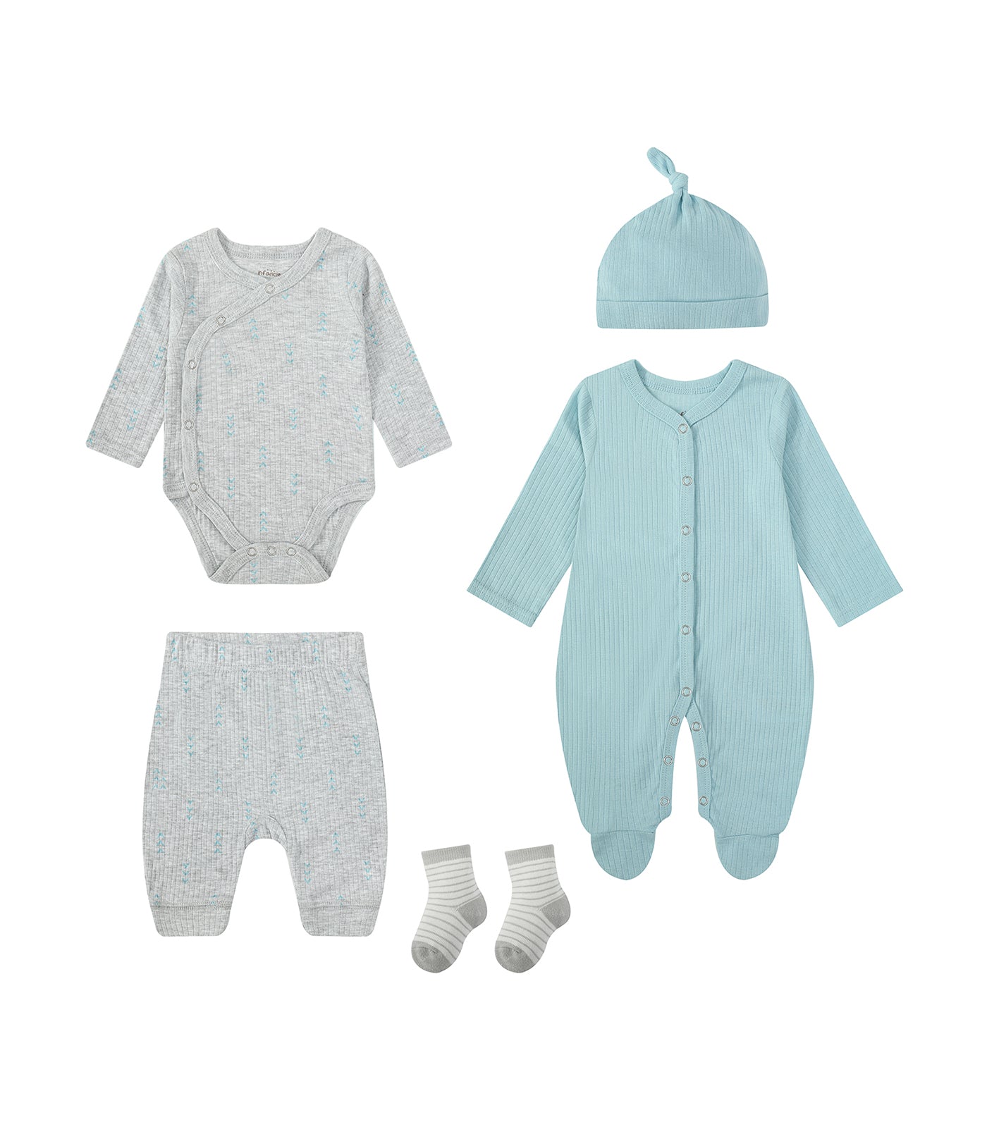 5 Piece Set - Bodysuit, Babygrower, Pants, Cap and Socks