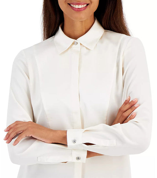 Women's Long Sleeve Tuxedo Button-Up Shirt Anne White