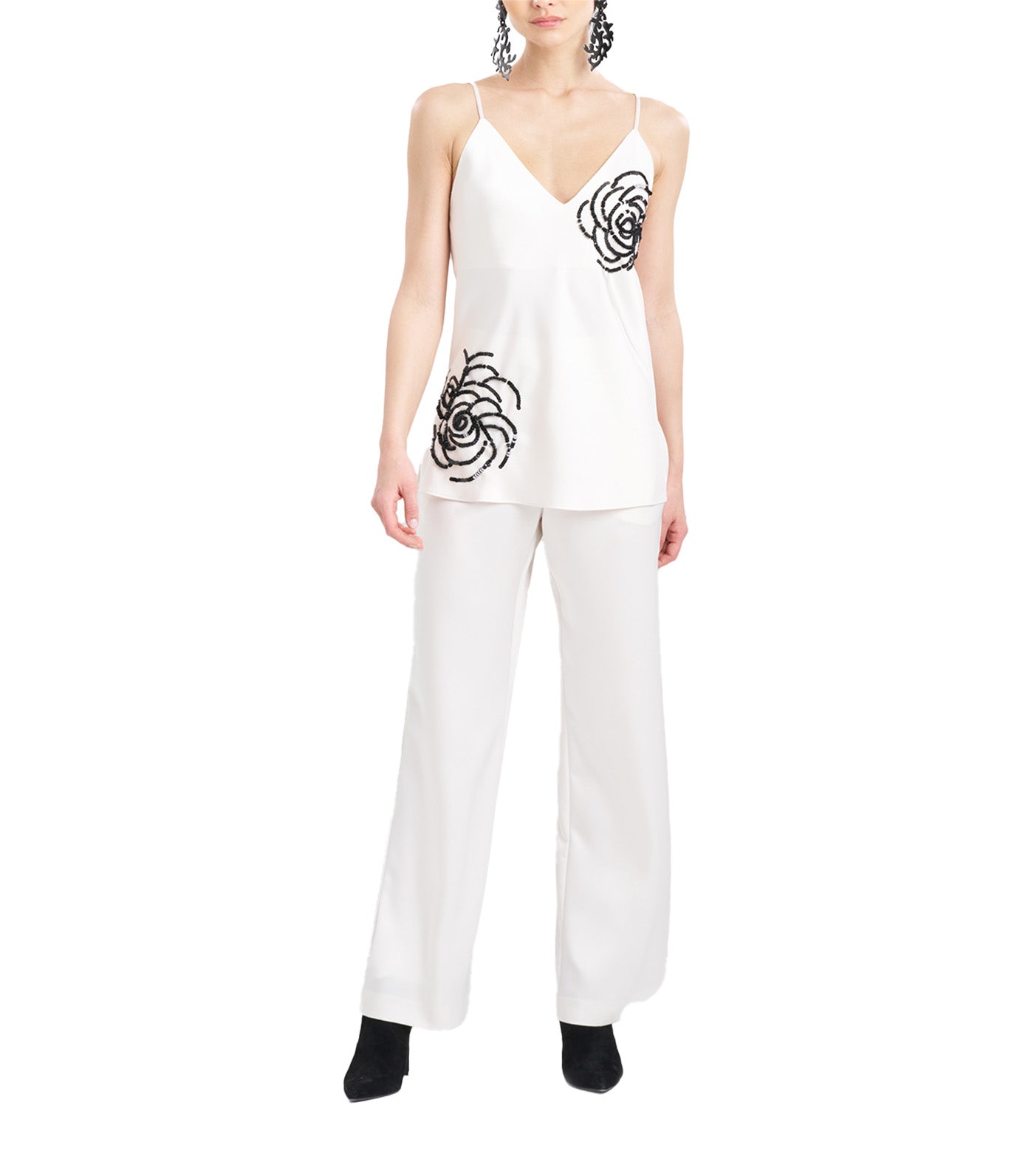 Luxe Charmeuse Embroidered V-Neck Cami Warm White