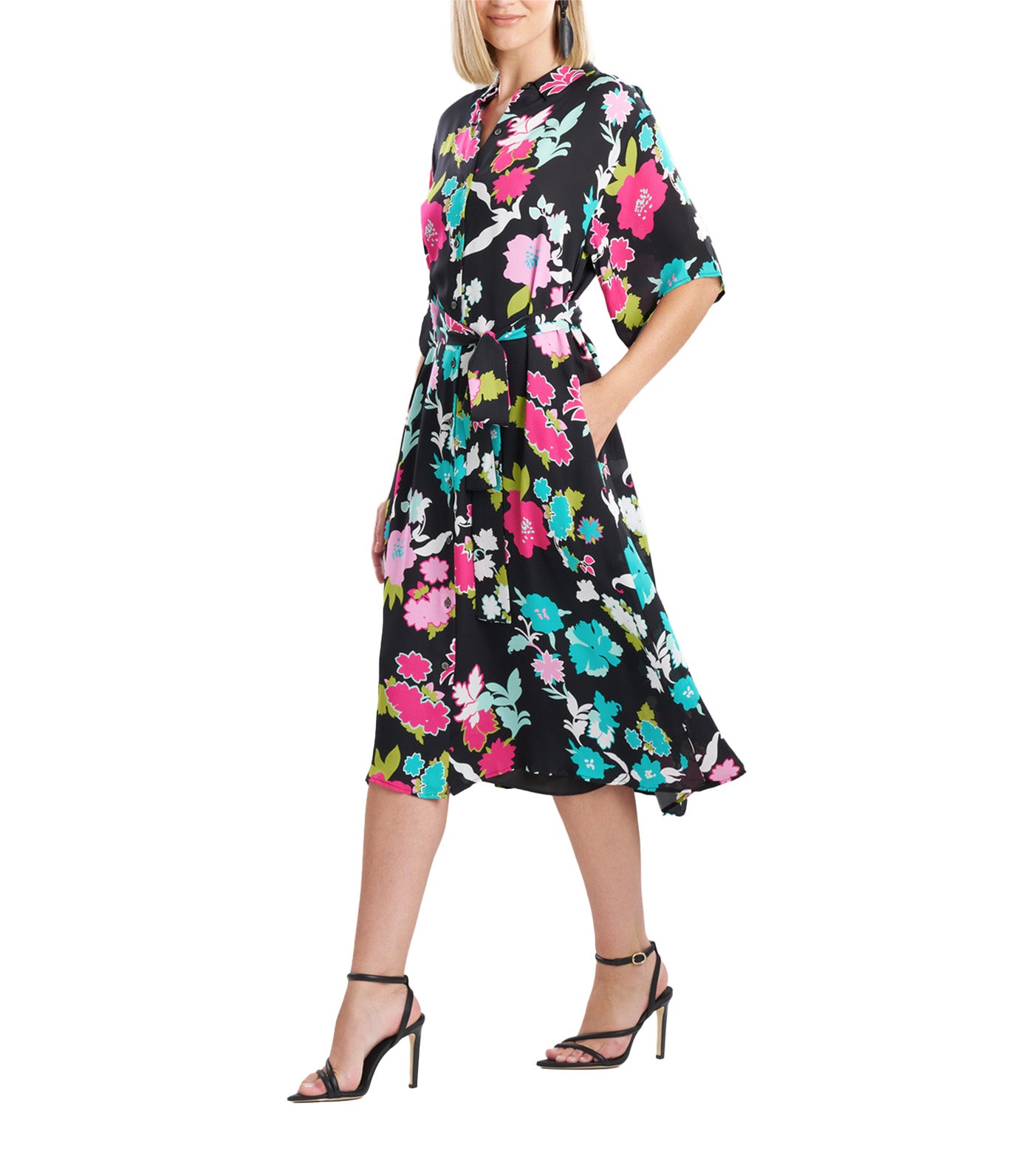 Tangier Printed Silk Georgette Shirtdress Black Multi