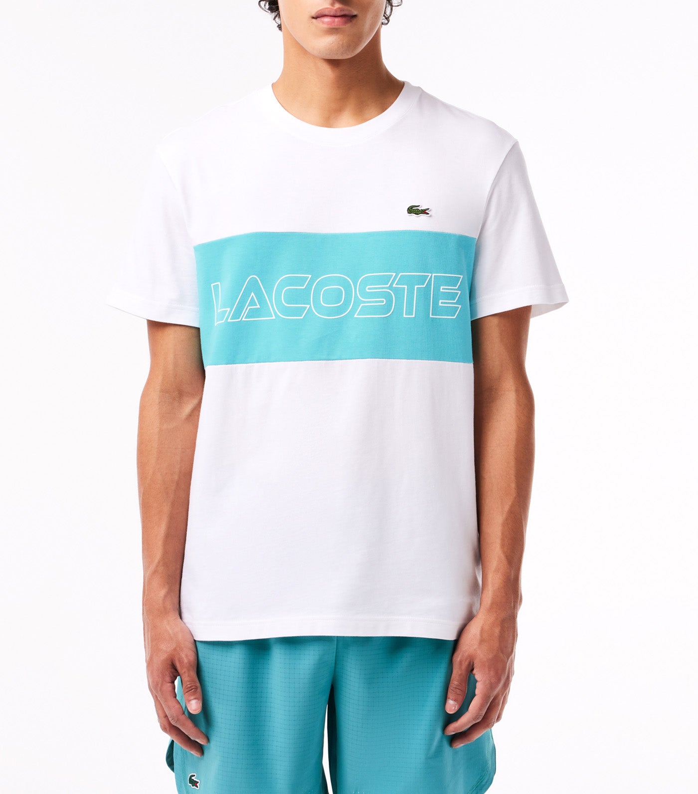 Lacoste Regular Fit Printed Colourblock T-shirt White/Cove