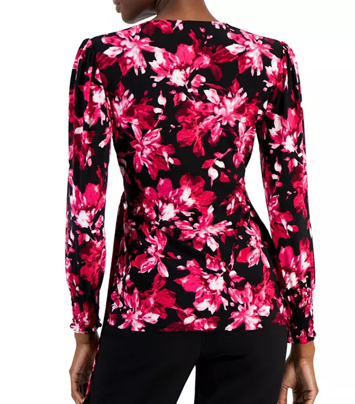Women's V-Neck Side-Tie Printed Knit Top Anne Black/Amaranth Multi