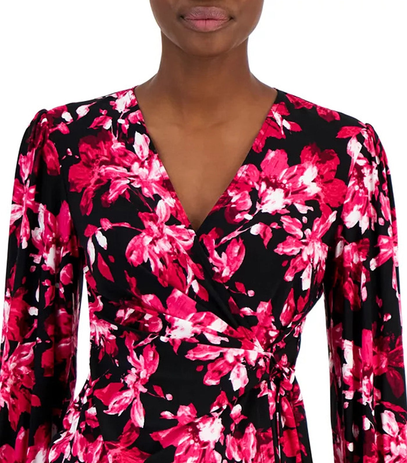 Women's V-Neck Side-Tie Printed Knit Top Anne Black/Amaranth Multi