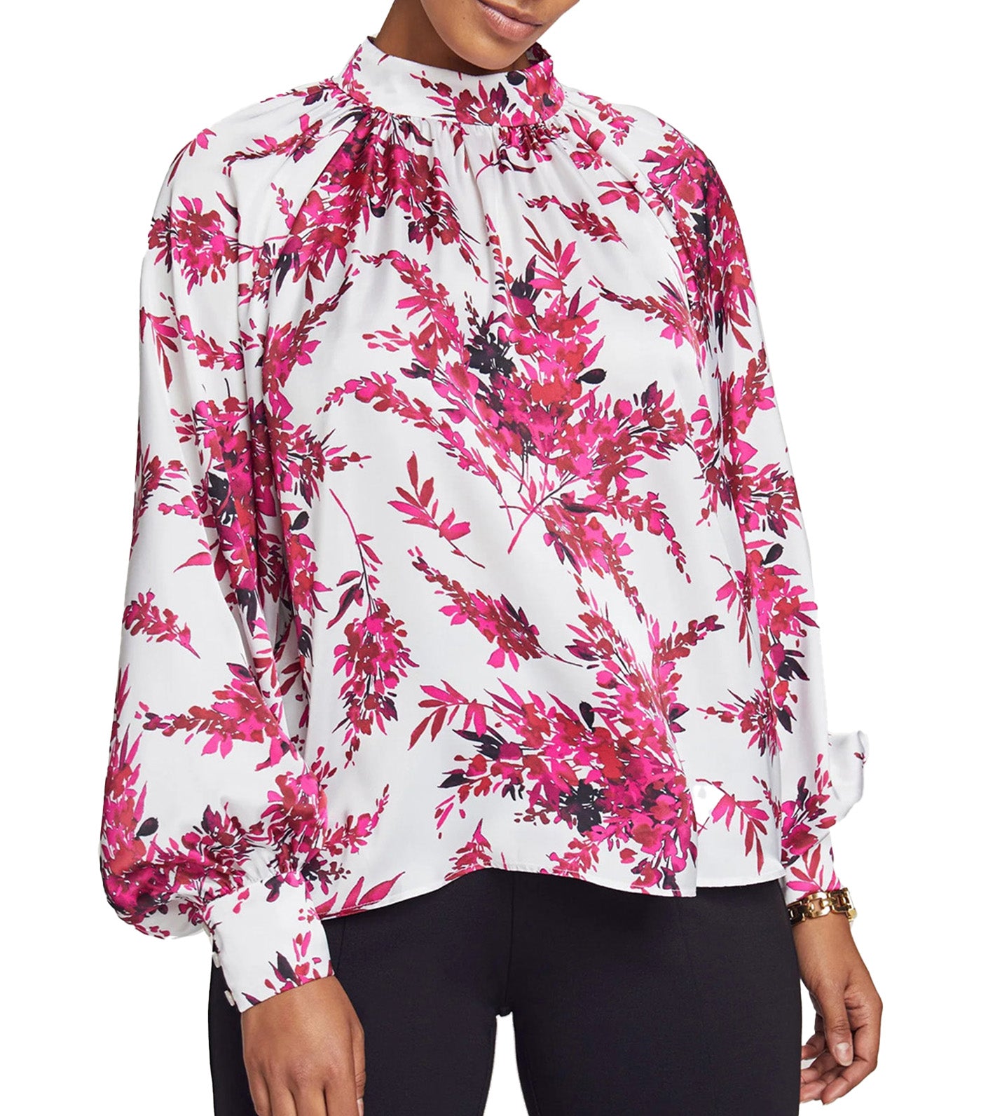 Long Sleeve Raglan Mock Neck Blouse Anne White/Amaranth Multi
