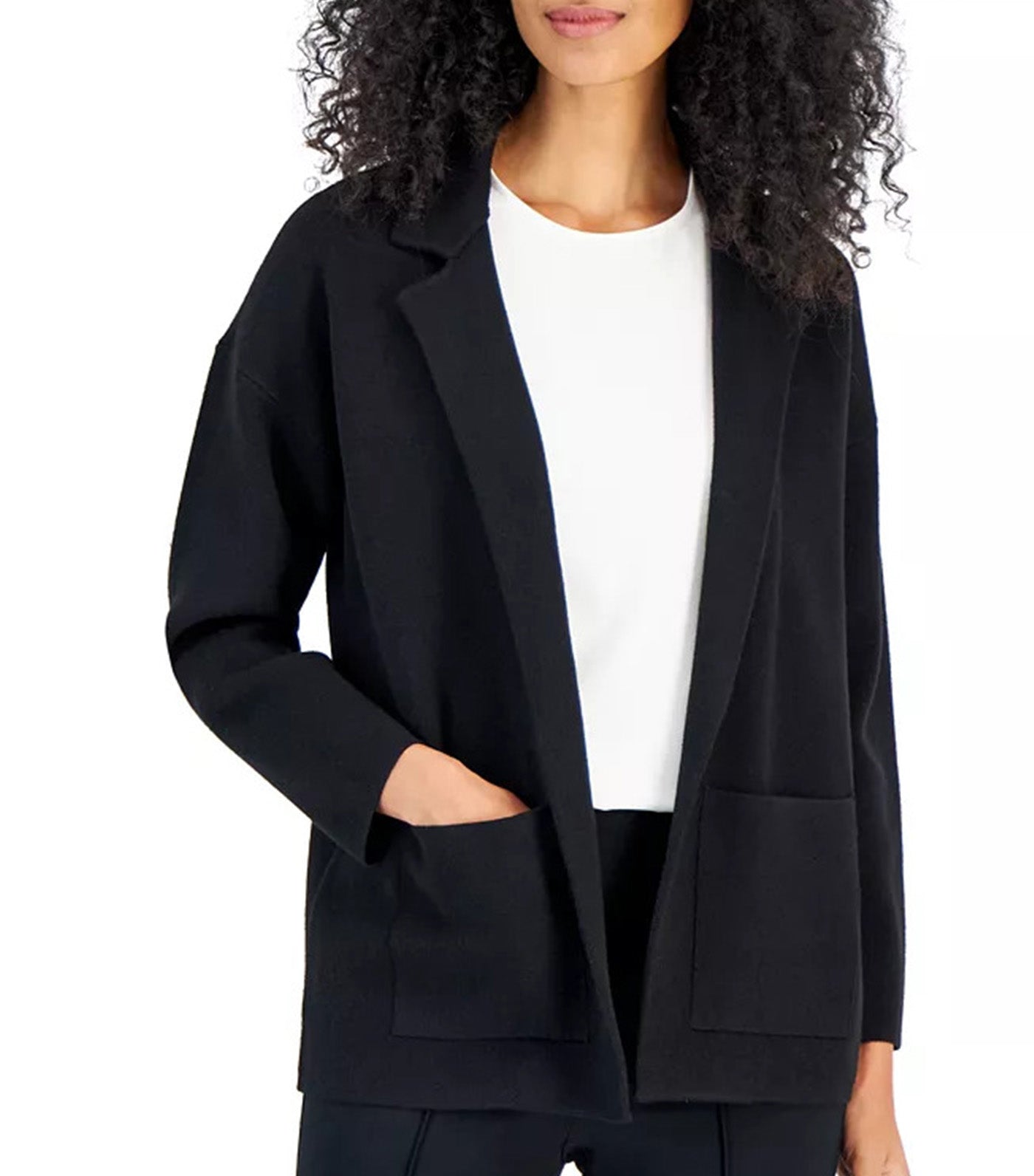 Women's Notched-Collar Long Sleeve Sweater Blazer Anne Black