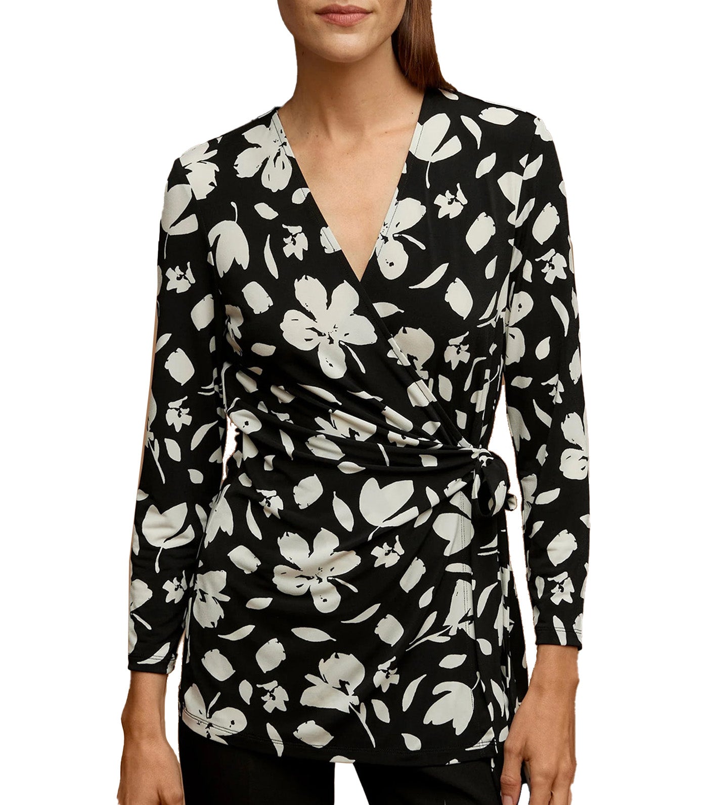 Printed Faux Wrap Top Anne Black/Anne White