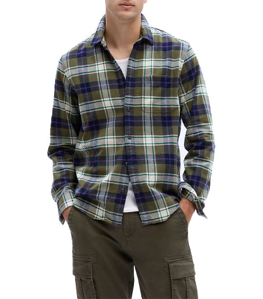Flannel Shirt In Standard Fit Green Purple Plaid