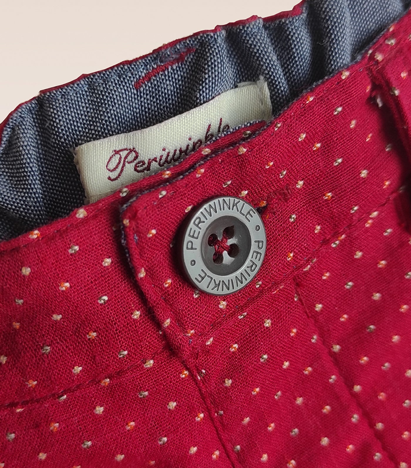 Carly Baby Girls Red Dobby Print Shorts Turn-Up Bottom Hem