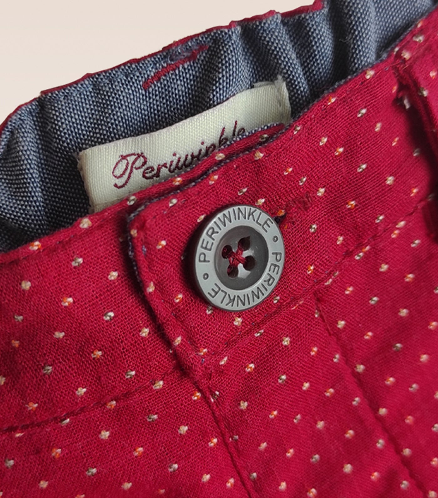 Carly Girls Red Dobby Print Shorts Turn-Up Bottom Hem with Faux Belt