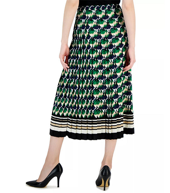 Printed Pull-On Pleated Skirt Anne Black/Emerald Multi