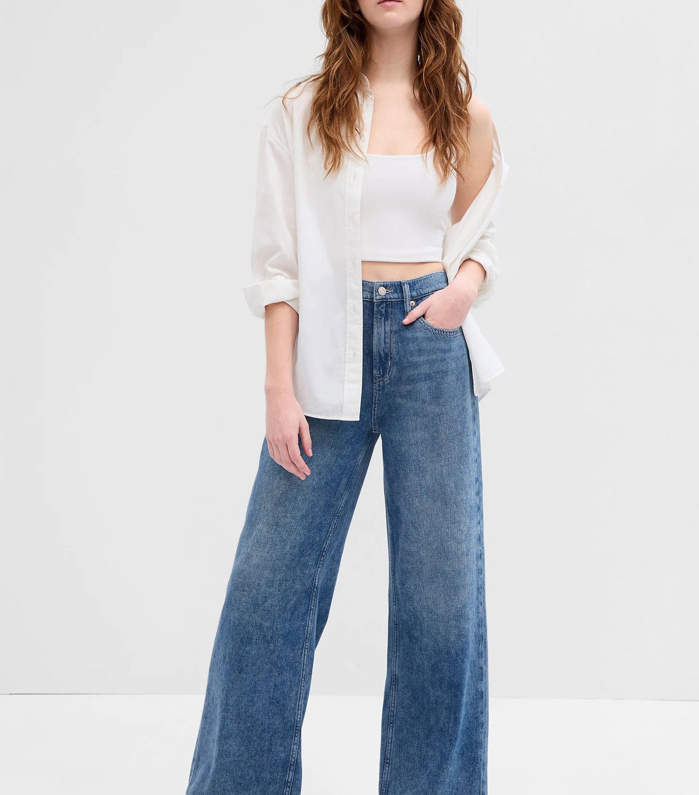 High Rise Wide-Leg Jeans With Washwell Dark Wash