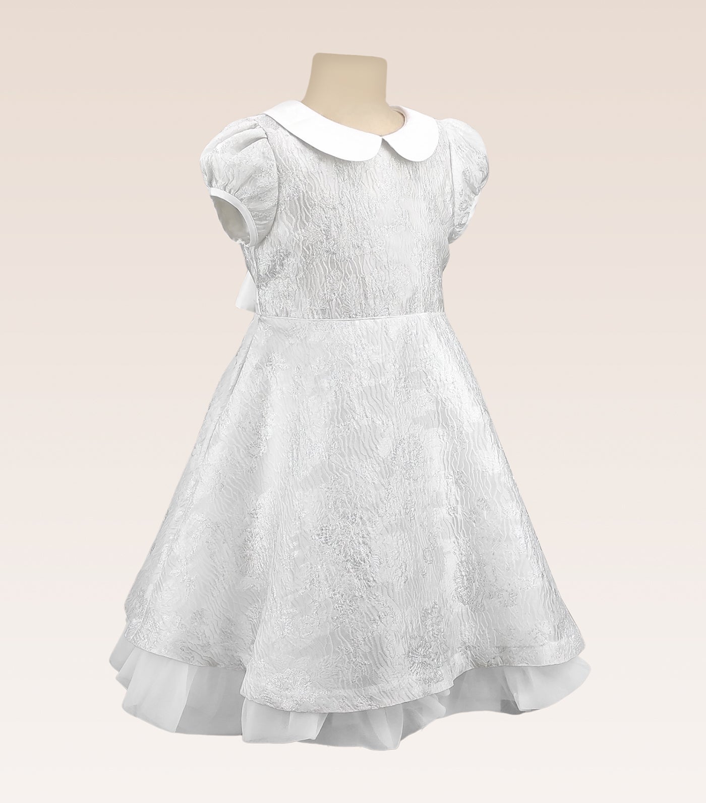 Georgette Baby Girls Silver Jacquard Party Dress with Tulle Underlay Skirt
