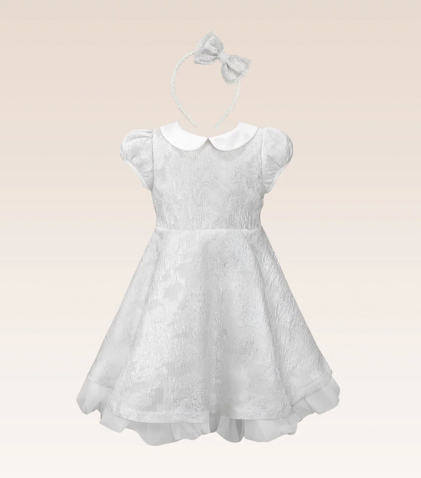 Georgette Girls Silver Jacquard Party Dress with Tulle Underlay Skirt