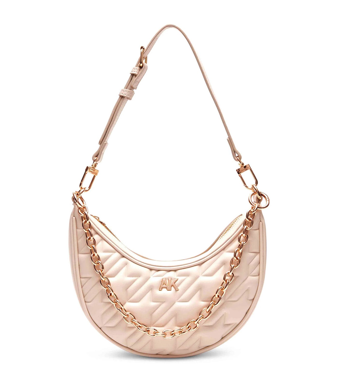 Crescent Shoulder Bag with Swag Chain in Pressed Houndstooth Latte