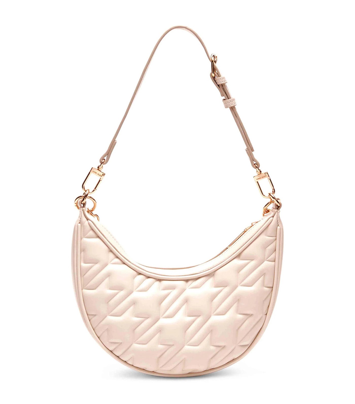 Crescent Shoulder Bag with Swag Chain in Pressed Houndstooth Latte