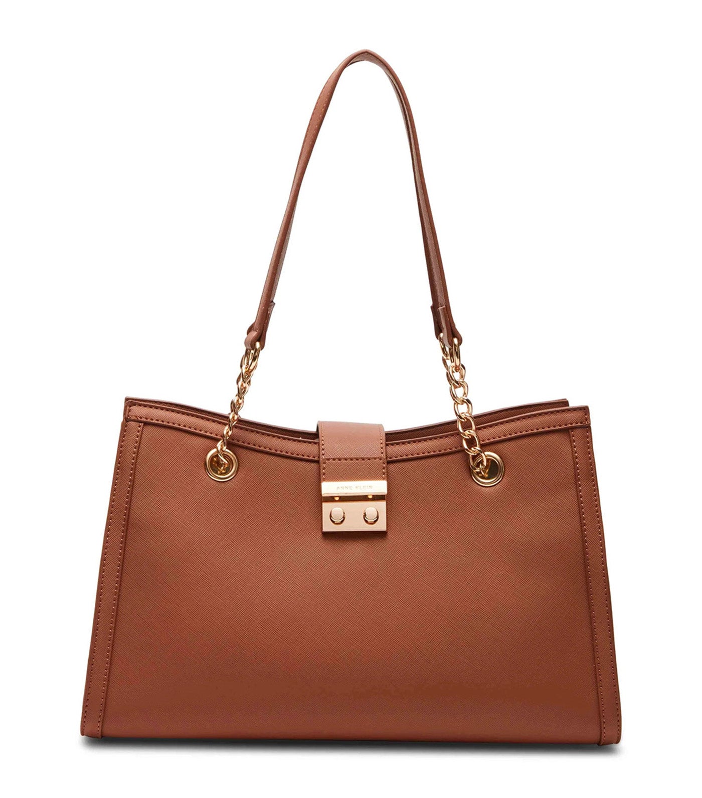 Satchel with Chain Detailing and Push Lock Chestnut