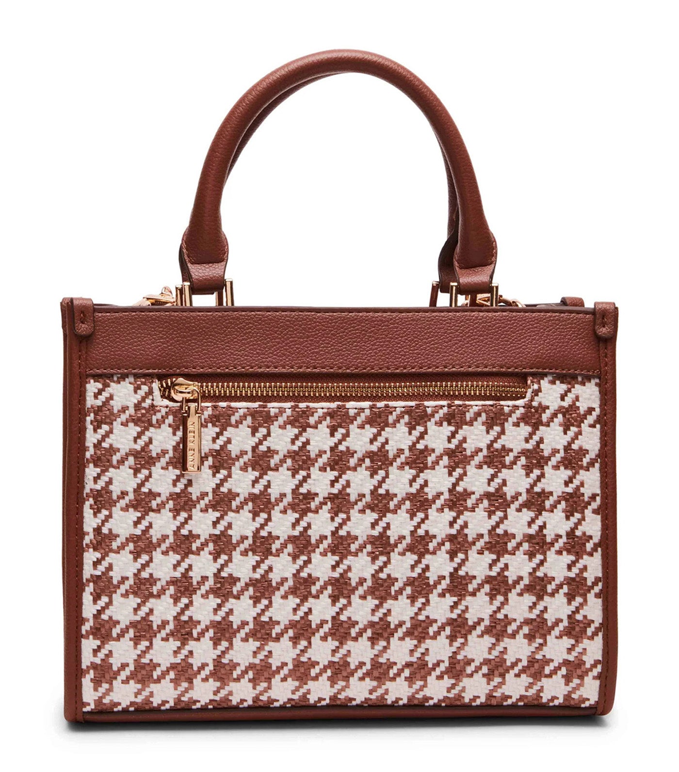Mini Tote with Chain Swag in Woven Houndstooth Chestnut
