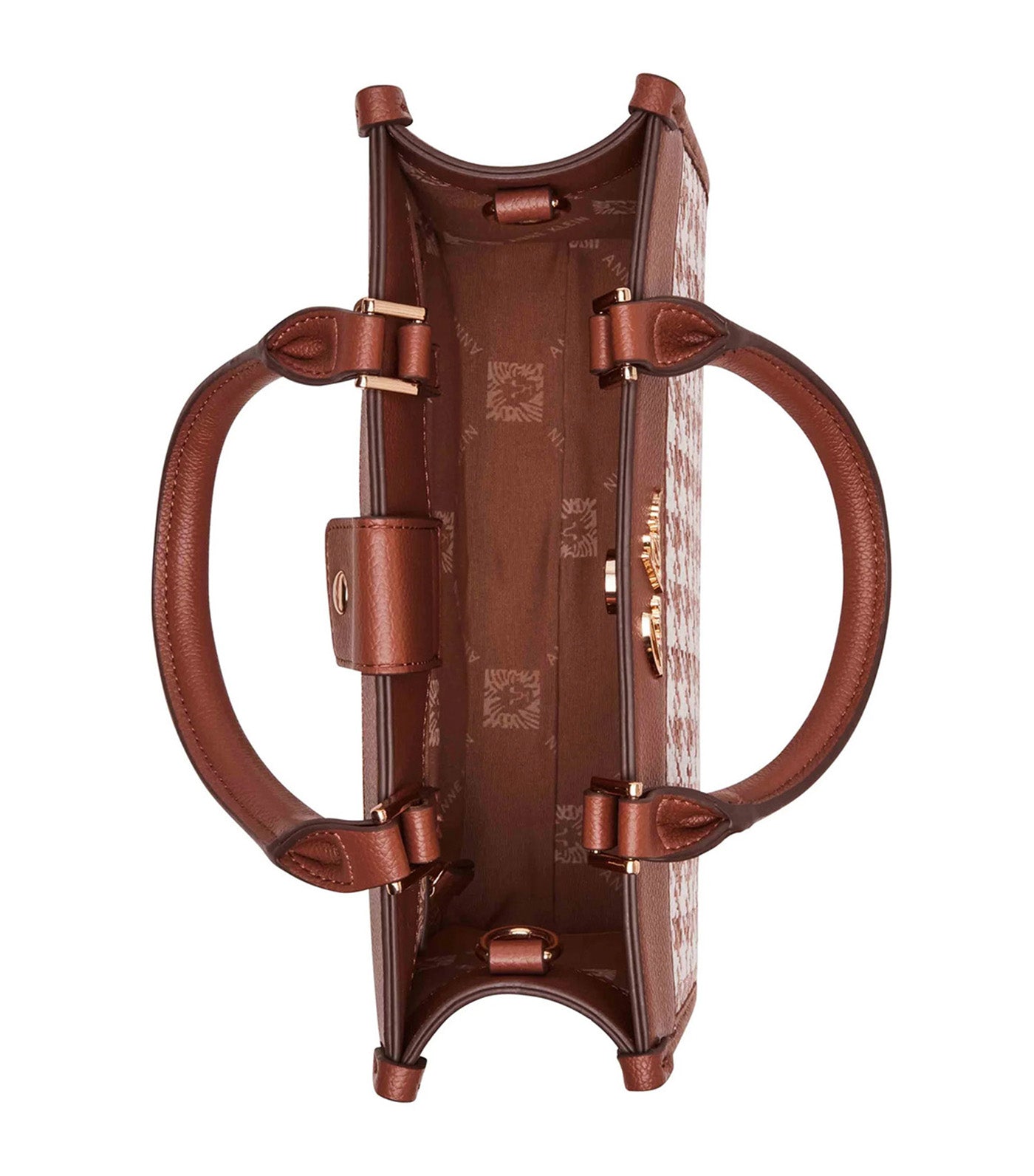 Mini Tote with Chain Swag in Woven Houndstooth Chestnut