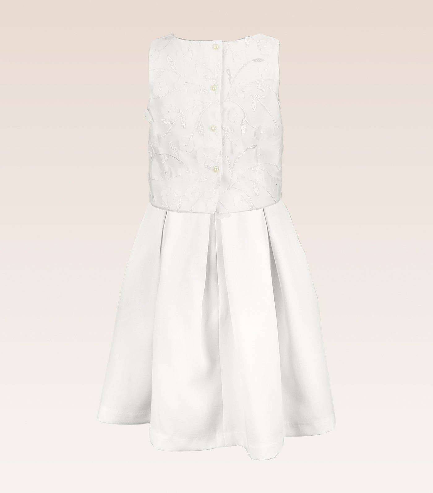Gwen Girls White Party Dress Shell Mesh Floral Top and Pleated Skirt