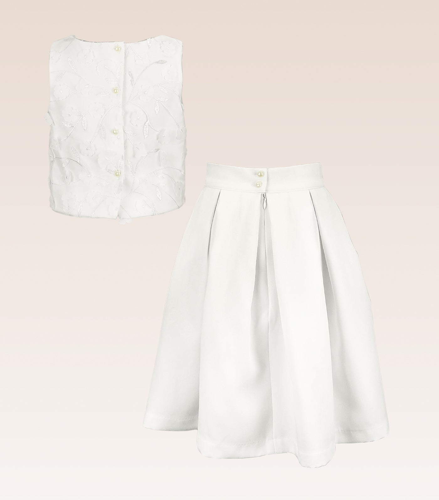 Gwen Girls White Party Dress Shell Mesh Floral Top and Pleated Skirt