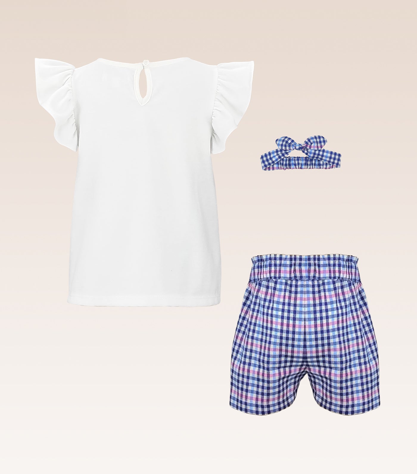 Candice Baby Girls Top and Checkered Shorts Set with Headband