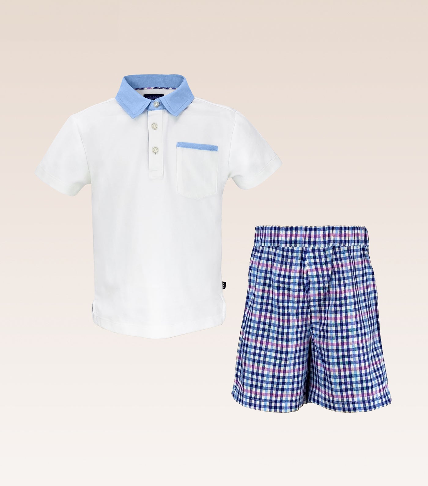 Caleb Boys Polo Shirt Chambray and Blue Checks Shorts