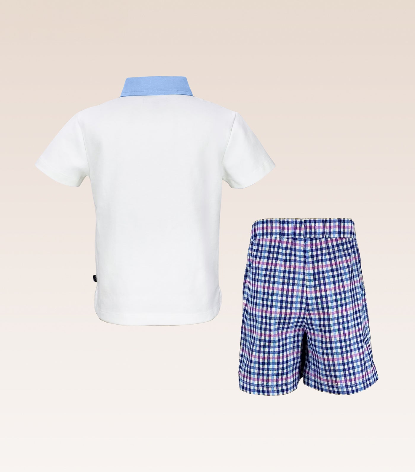 Caleb Boys Polo Shirt Chambray and Blue Checks Shorts