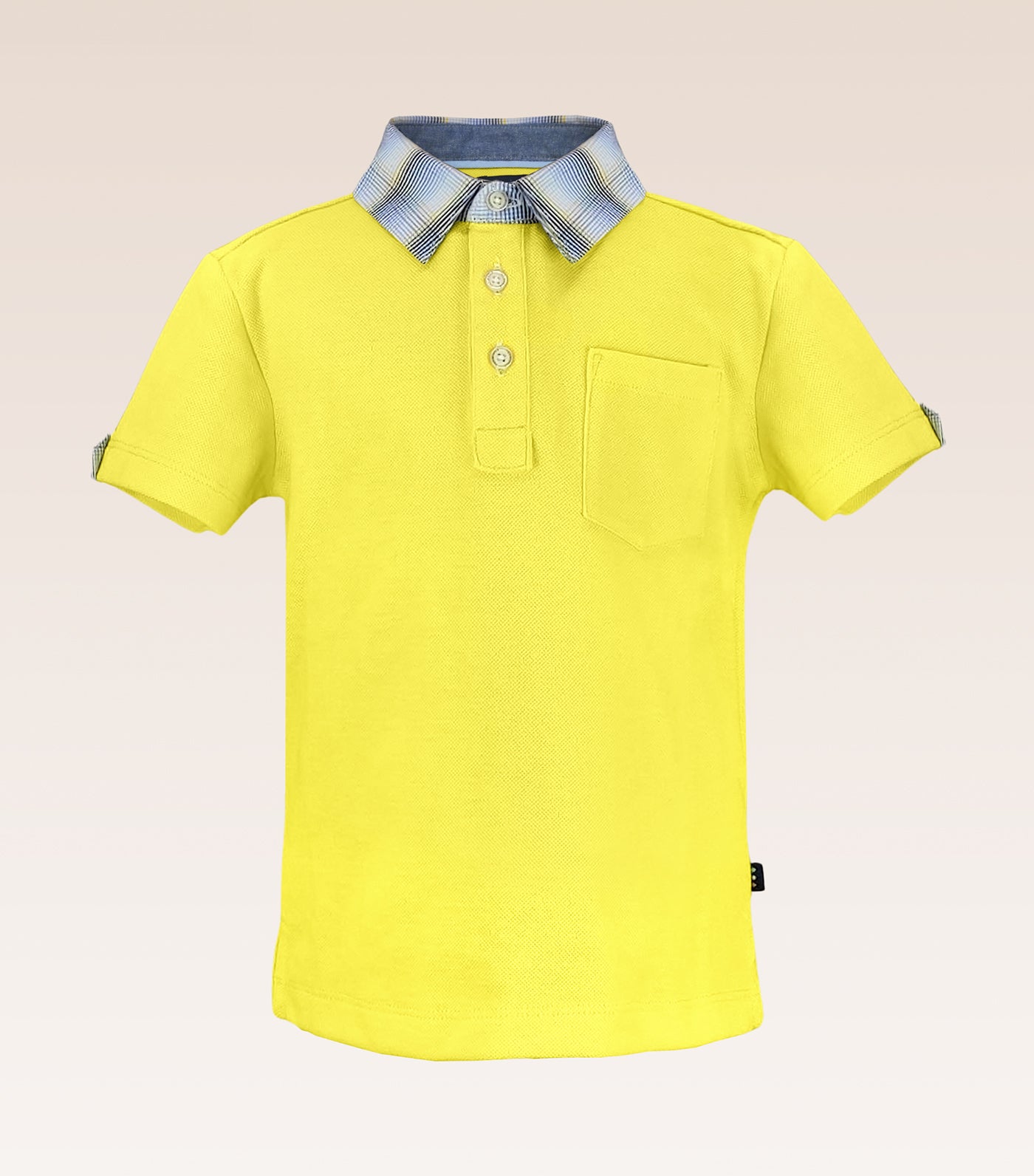 Benedict Boys Yellow Polo Pique Shirt with Checked Woven Collar