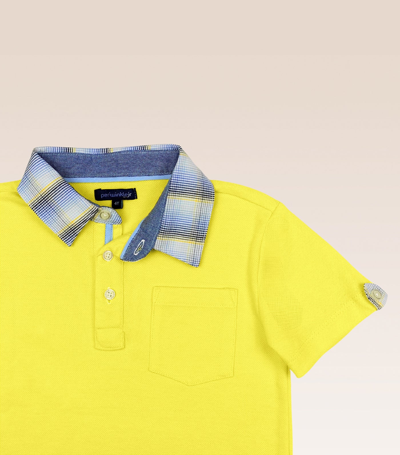 Benedict Boys Yellow Polo Pique Shirt with Checked Woven Collar