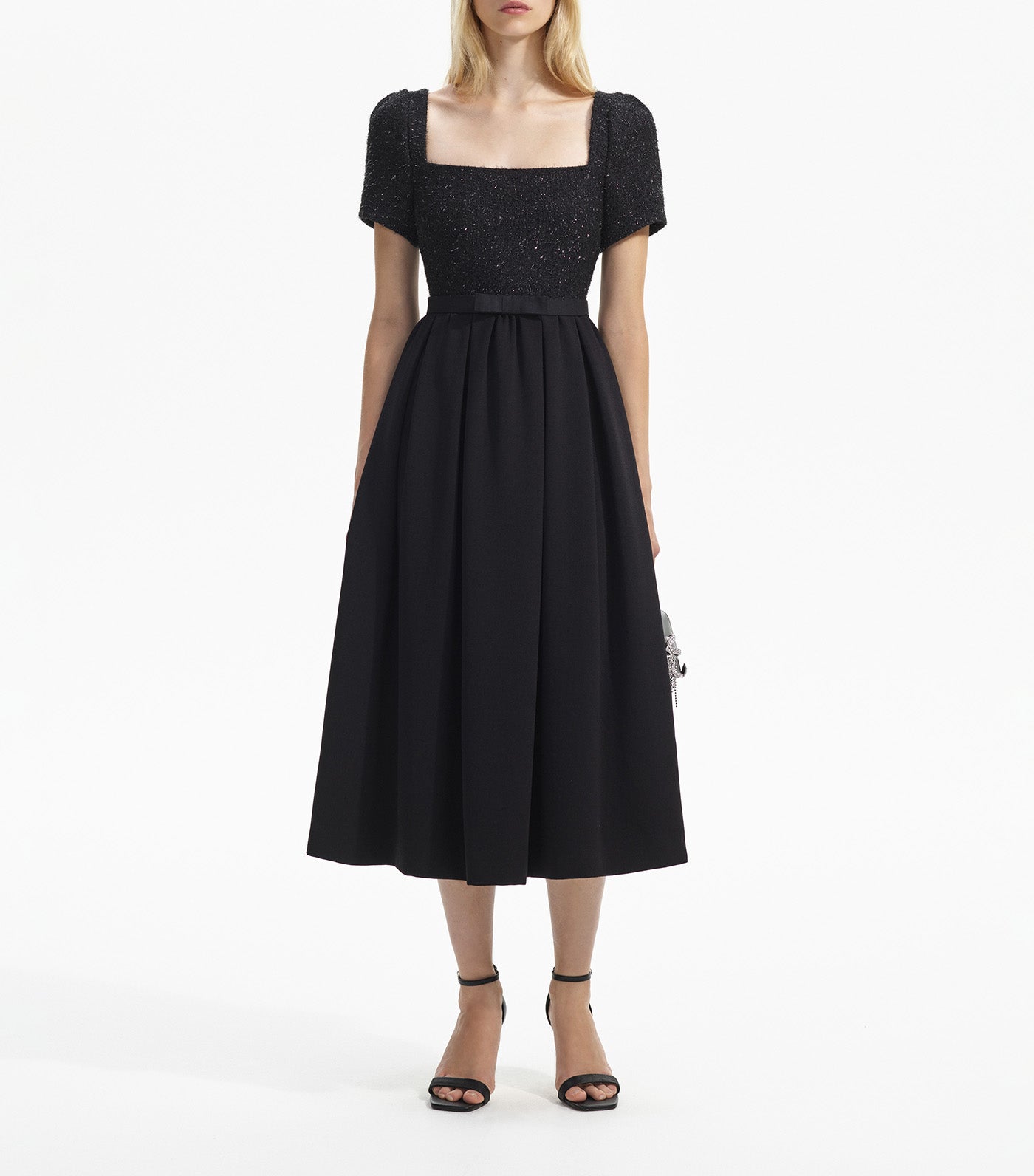 Boucle Square Neck Midi Dress Black