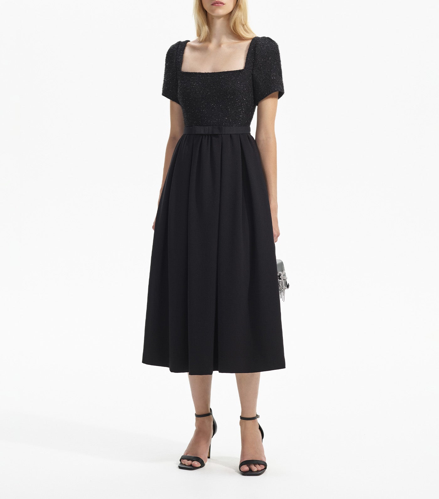 Boucle Square Neck Midi Dress Black