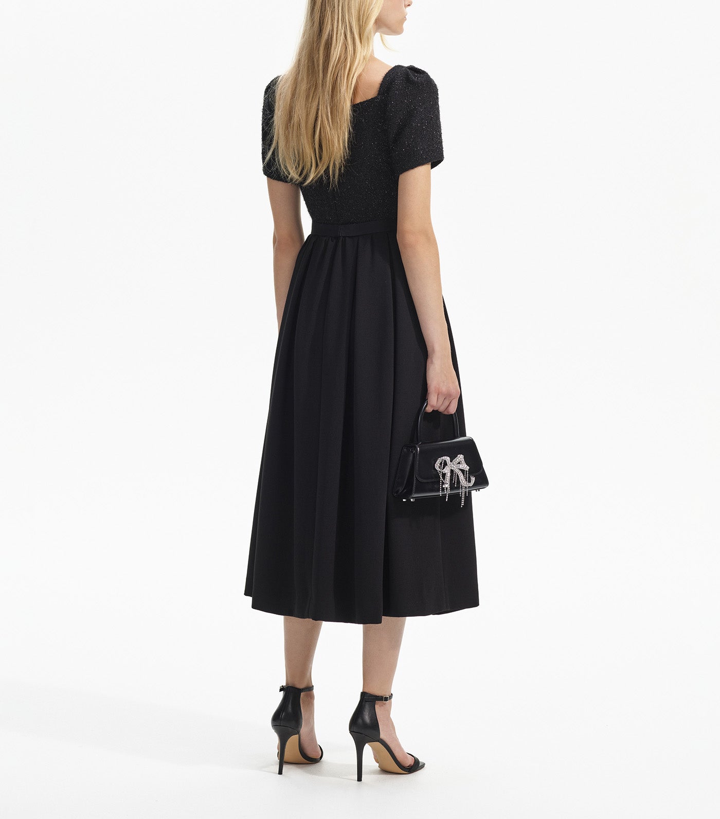 Boucle Square Neck Midi Dress Black